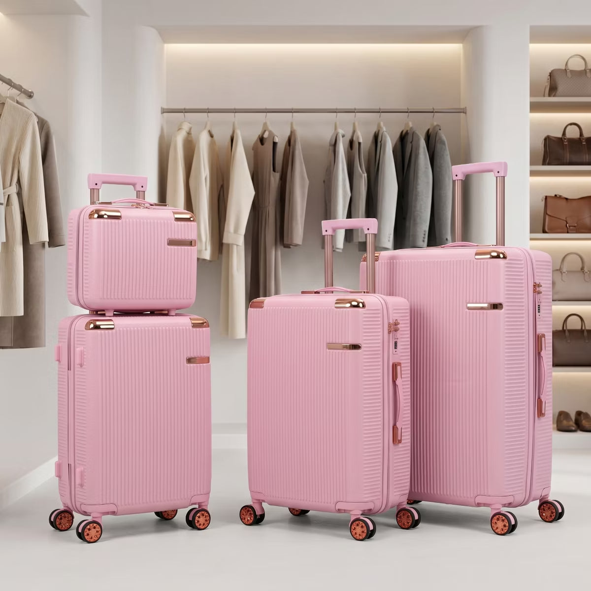 Hardside Spinner Luggage Set with 4 Pieces, Lightweight Scratch Resistant Travel Suitcases