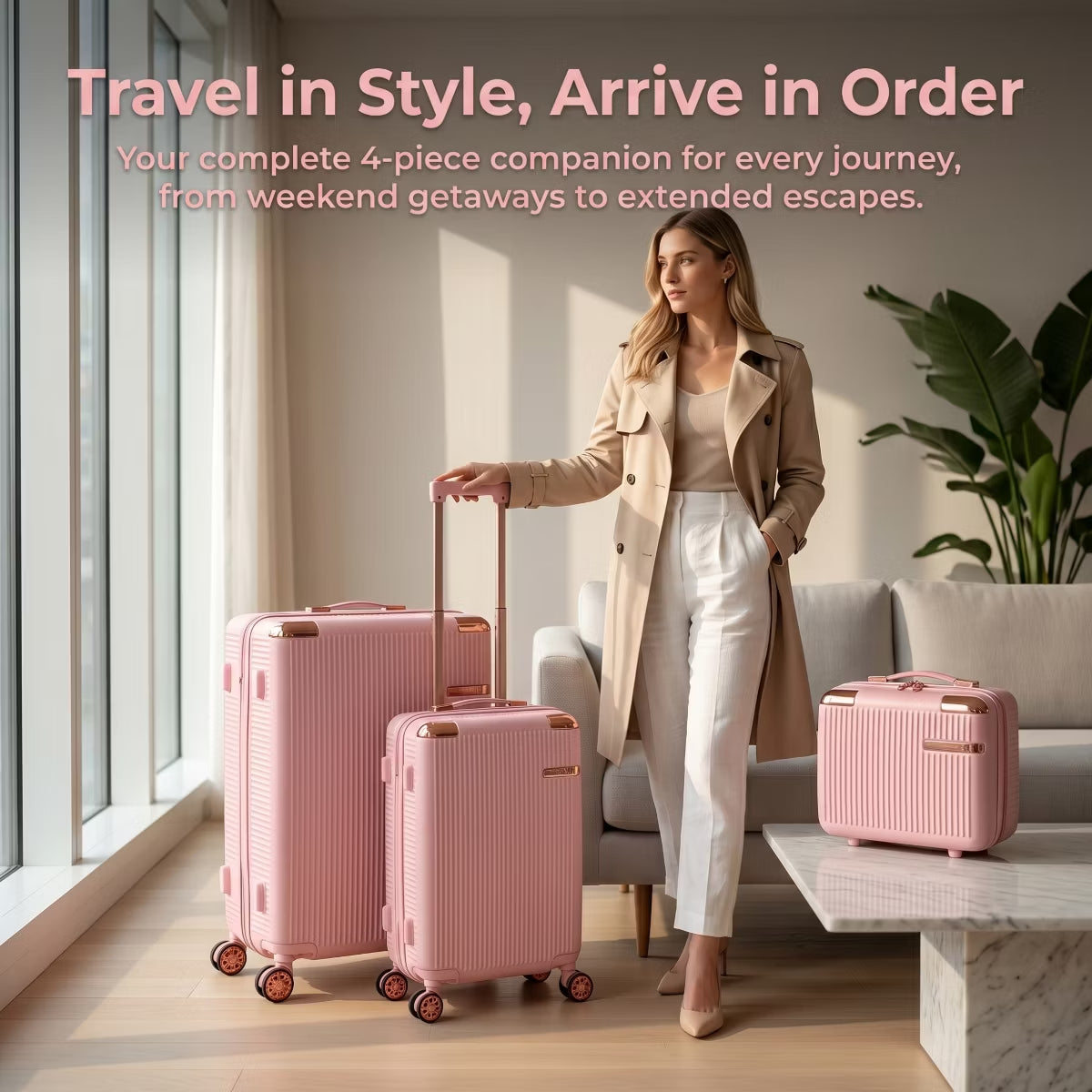 Hardside Spinner Luggage Set with 4 Pieces, Lightweight Scratch Resistant Travel Suitcases