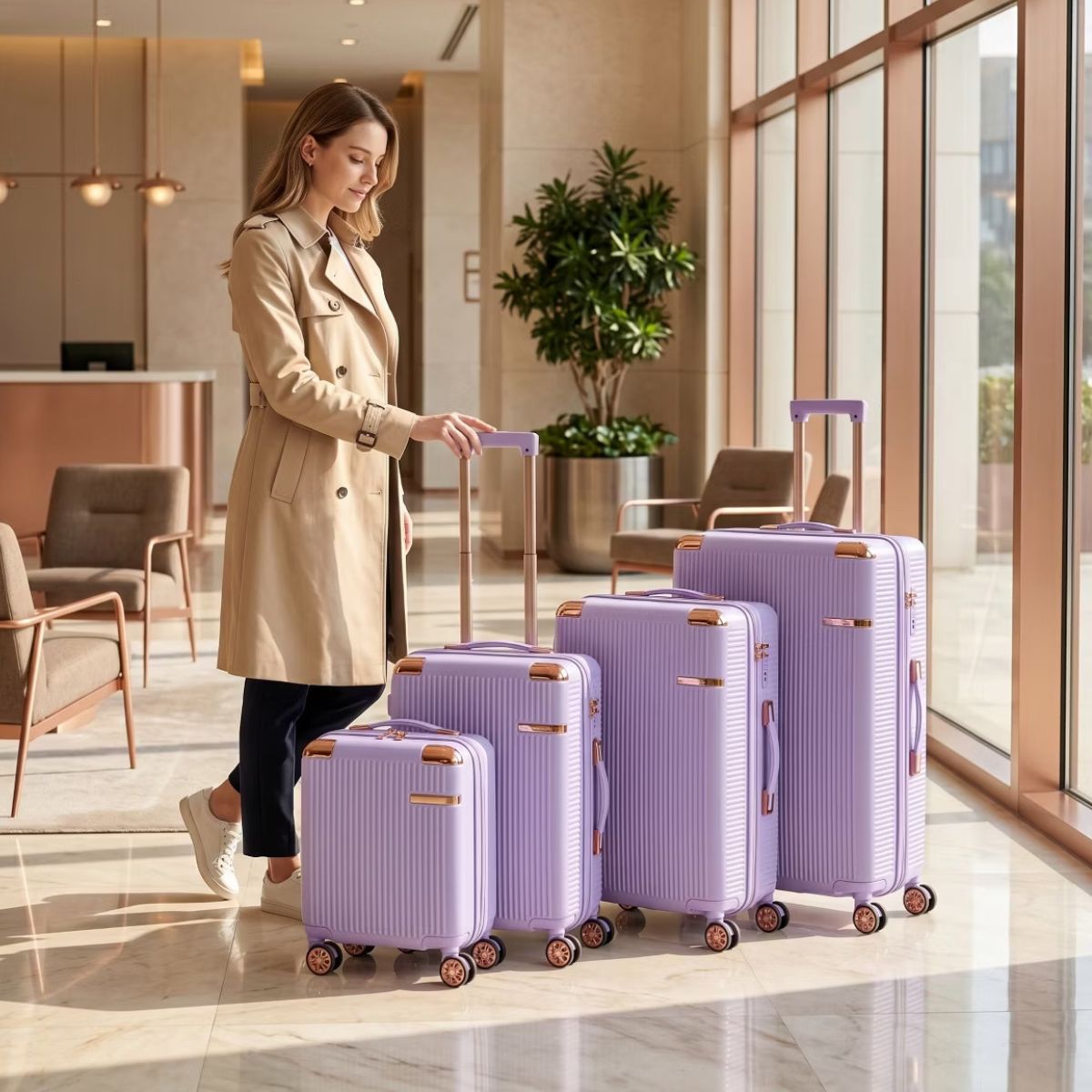 Hardside Spinner Luggage Set with 4 Pieces, Lightweight Scratch Resistant Travel Suitcases