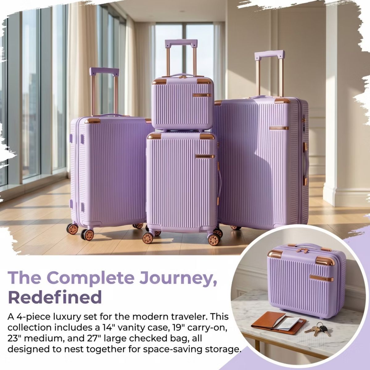 Hardside Spinner Luggage Set with 4 Pieces, Lightweight Scratch Resistant Travel Suitcases