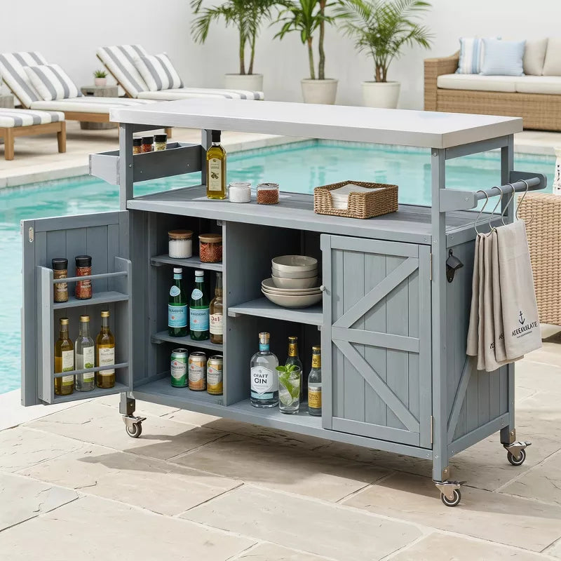 Outdoor Kitchen Island Stainless Steel Grill Prep Table BBQ Cart with Wheels