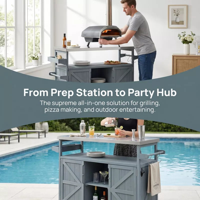 Outdoor Kitchen Island Stainless Steel Grill Prep Table BBQ Cart with Wheels