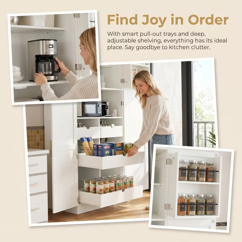 Freestanding Kitchen Pantry Cabinet with 8 Pull-Out Trays