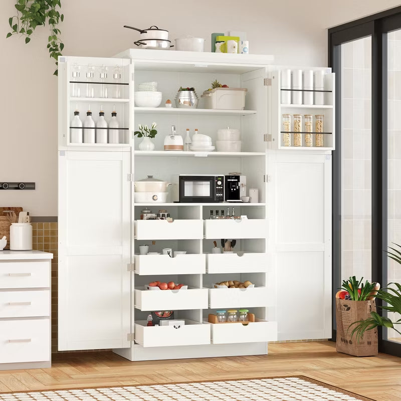 Freestanding Kitchen Pantry Cabinet with 8 Pull-Out Trays
