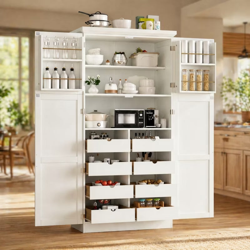 Freestanding Kitchen Pantry Cabinet with 8 Pull-Out Trays