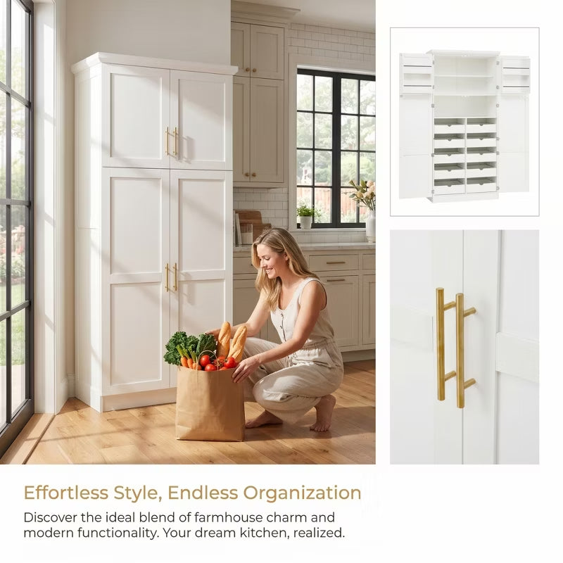Freestanding Kitchen Pantry Cabinet with 8 Pull-Out Trays