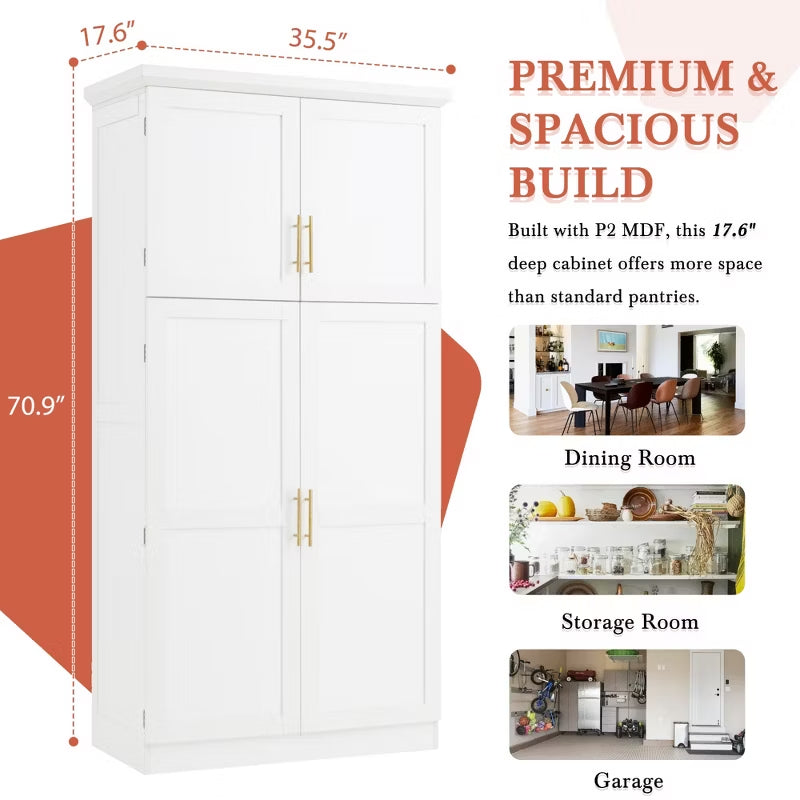 Freestanding Kitchen Pantry Cabinet with 8 Pull-Out Trays