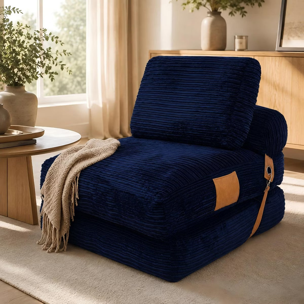 Convertible Sleeper Chair, 3-in-1 Corduroy Fold-Out Guest Bed for Small Spaces