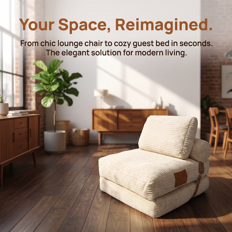 Convertible Sleeper Chair, 3-in-1 Corduroy Fold-Out Guest Bed for Small Spaces