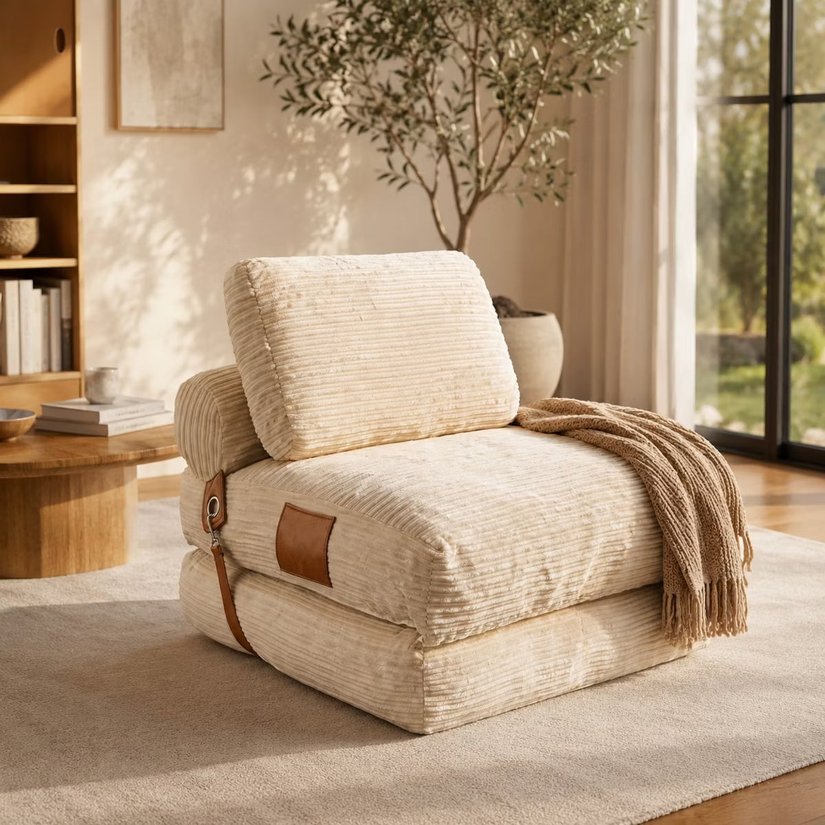 Convertible Sleeper Chair, 3-in-1 Corduroy Fold-Out Guest Bed for Small Spaces