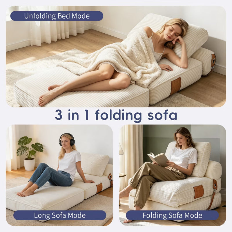 Convertible Sleeper Chair, 3-in-1 Corduroy Fold-Out Guest Bed for Small Spaces