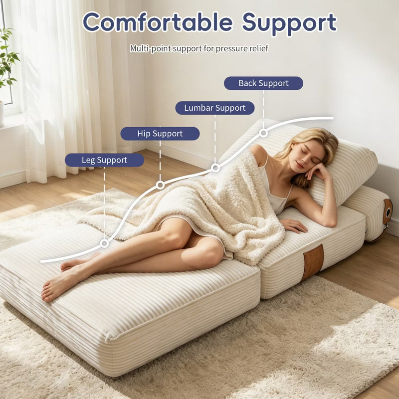 Convertible Sleeper Chair, 3-in-1 Corduroy Fold-Out Guest Bed for Small Spaces