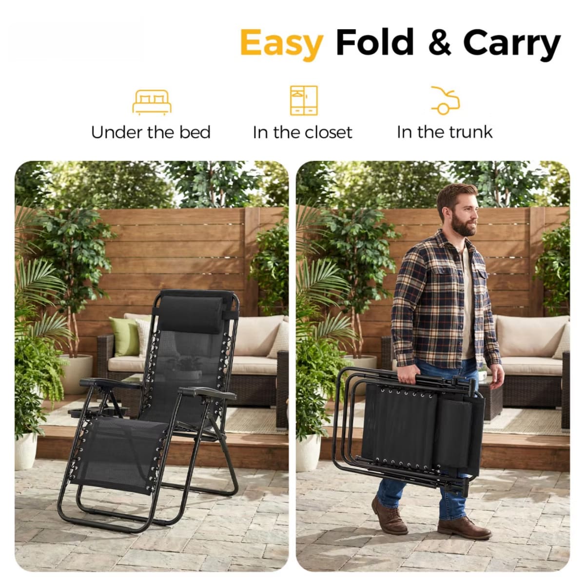 Zero Gravity Chairs with Adjustable Recline & 330-Lb Support