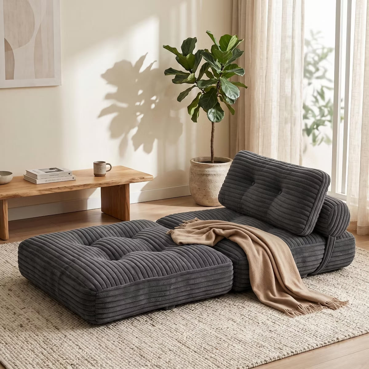 Convertible Sleeper Sofa, 3-in-1 Floor Lounger with Plush Corduroy Comfort