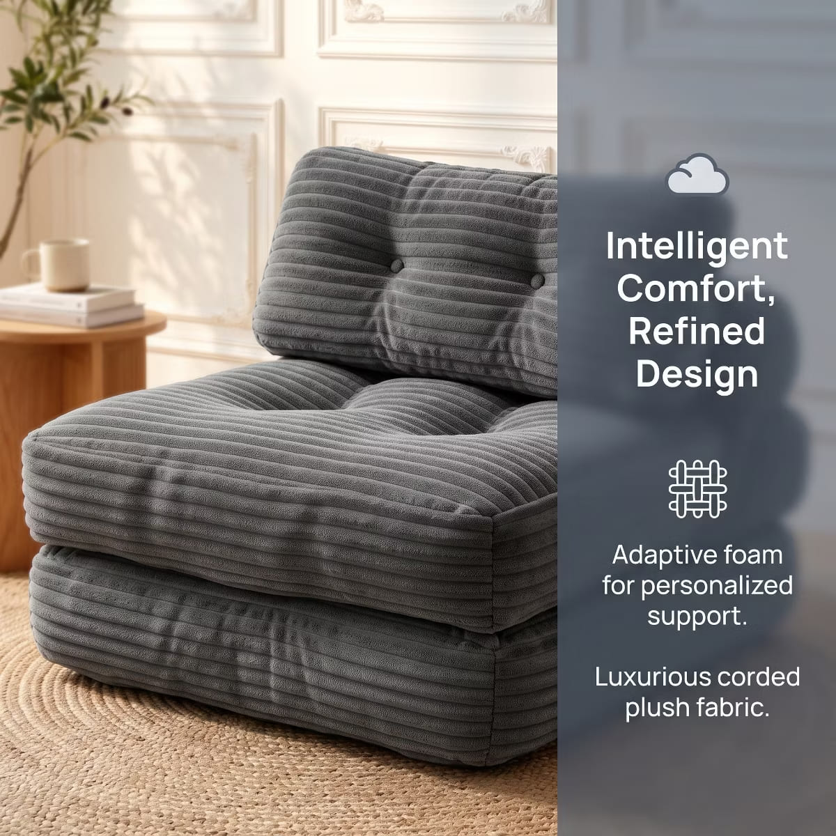 Convertible Sleeper Sofa, 3-in-1 Floor Lounger with Plush Corduroy Comfort