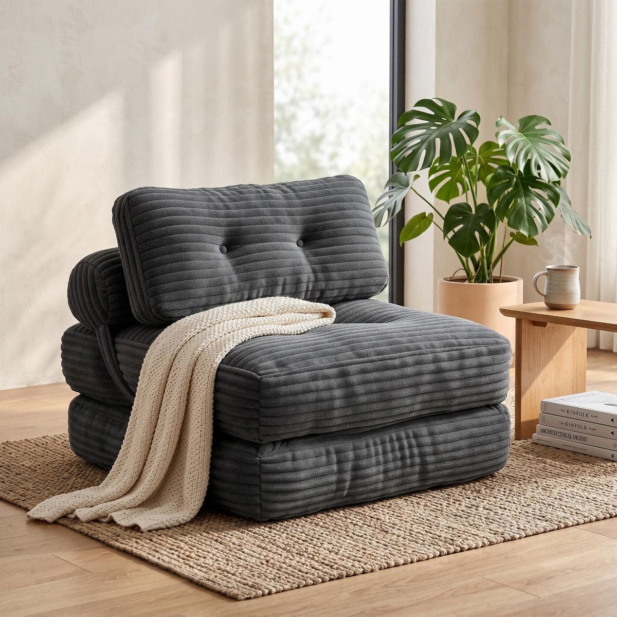 Convertible Sleeper Sofa, 3-in-1 Floor Lounger with Plush Corduroy Comfort