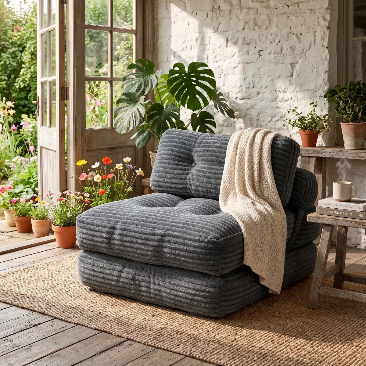 Convertible Sleeper Sofa, 3-in-1 Floor Lounger with Plush Corduroy Comfort