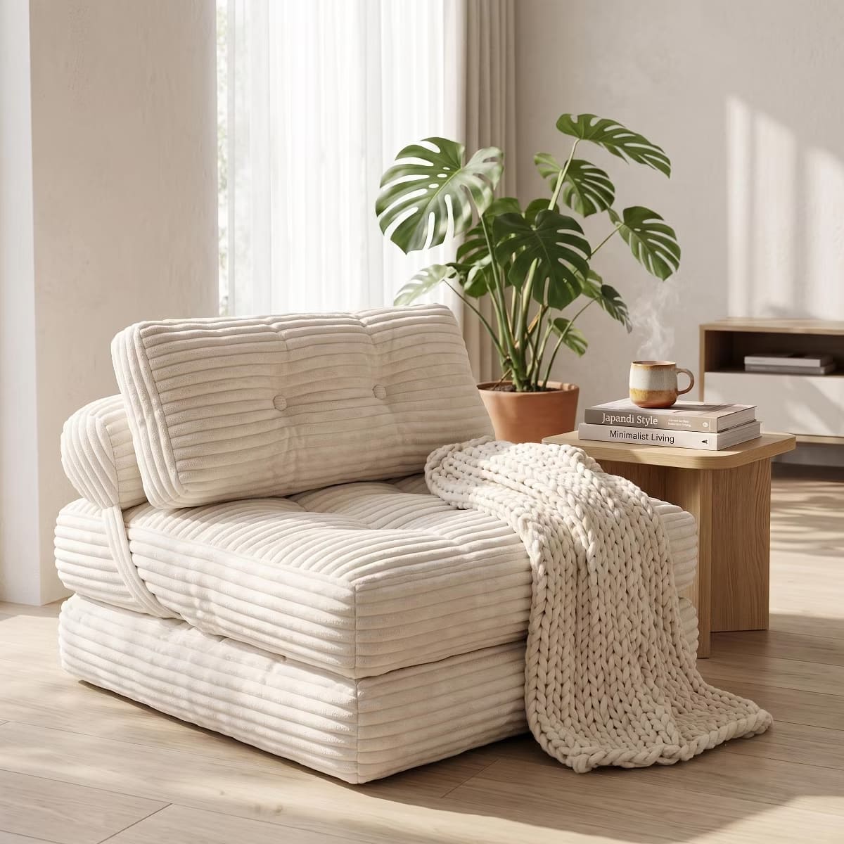 Convertible Sleeper Sofa, 3-in-1 Floor Lounger with Plush Corduroy Comfort