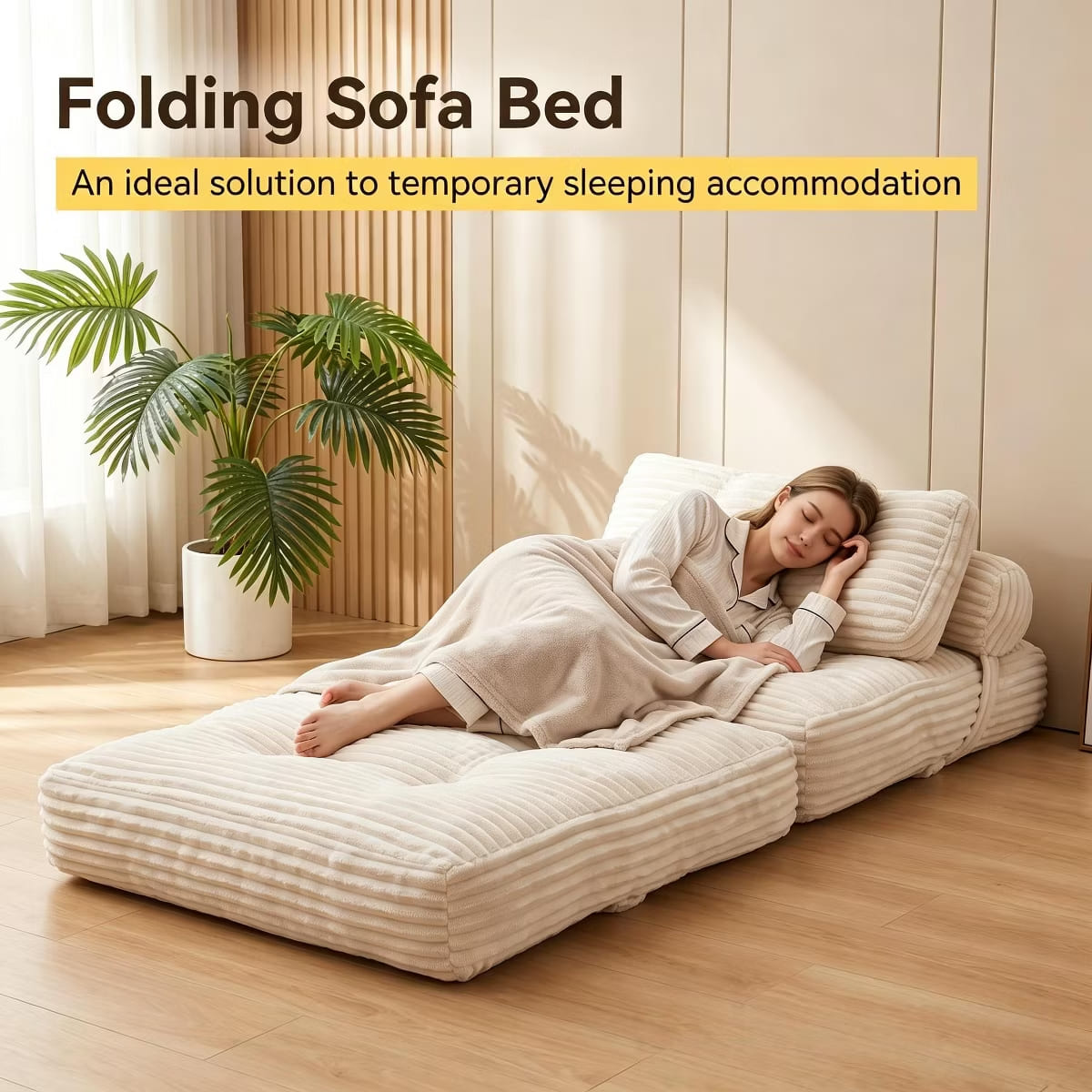 Convertible Sleeper Sofa, 3-in-1 Floor Lounger with Plush Corduroy Comfort