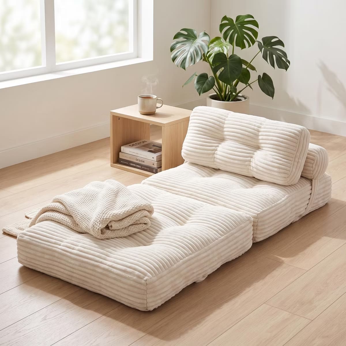 Convertible Sleeper Sofa, 3-in-1 Floor Lounger with Plush Corduroy Comfort