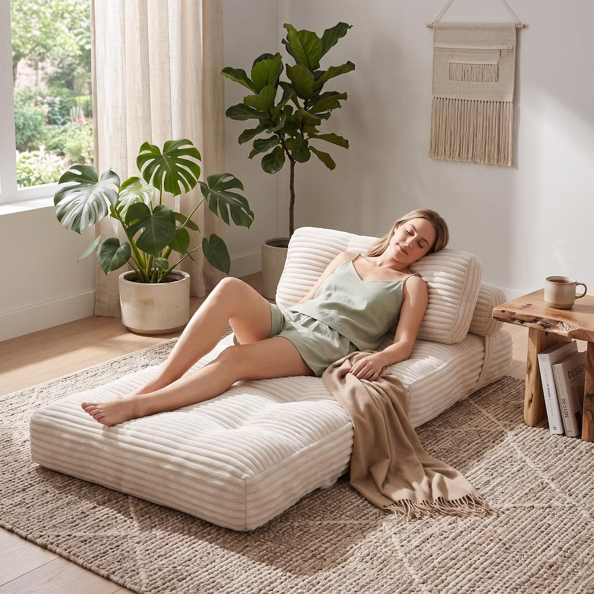 Convertible Sleeper Sofa, 3-in-1 Floor Lounger with Plush Corduroy Comfort