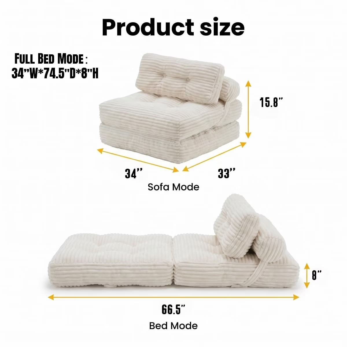 Convertible Sleeper Sofa, 3-in-1 Floor Lounger with Plush Corduroy Comfort