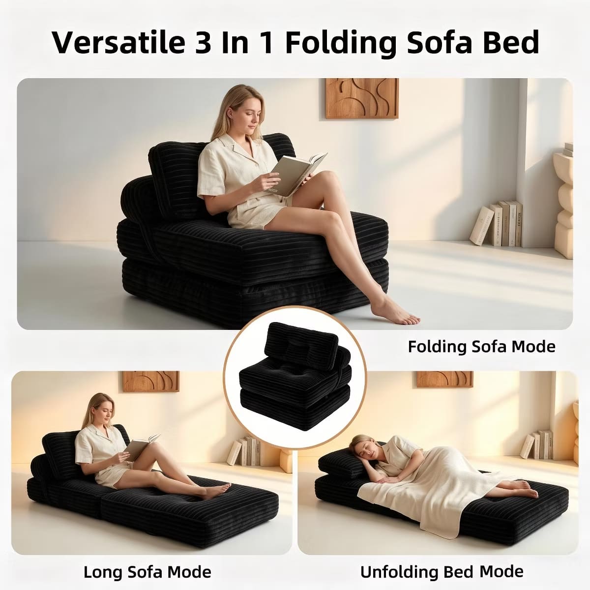 Convertible Sleeper Sofa, 3-in-1 Floor Lounger with Plush Corduroy Comfort