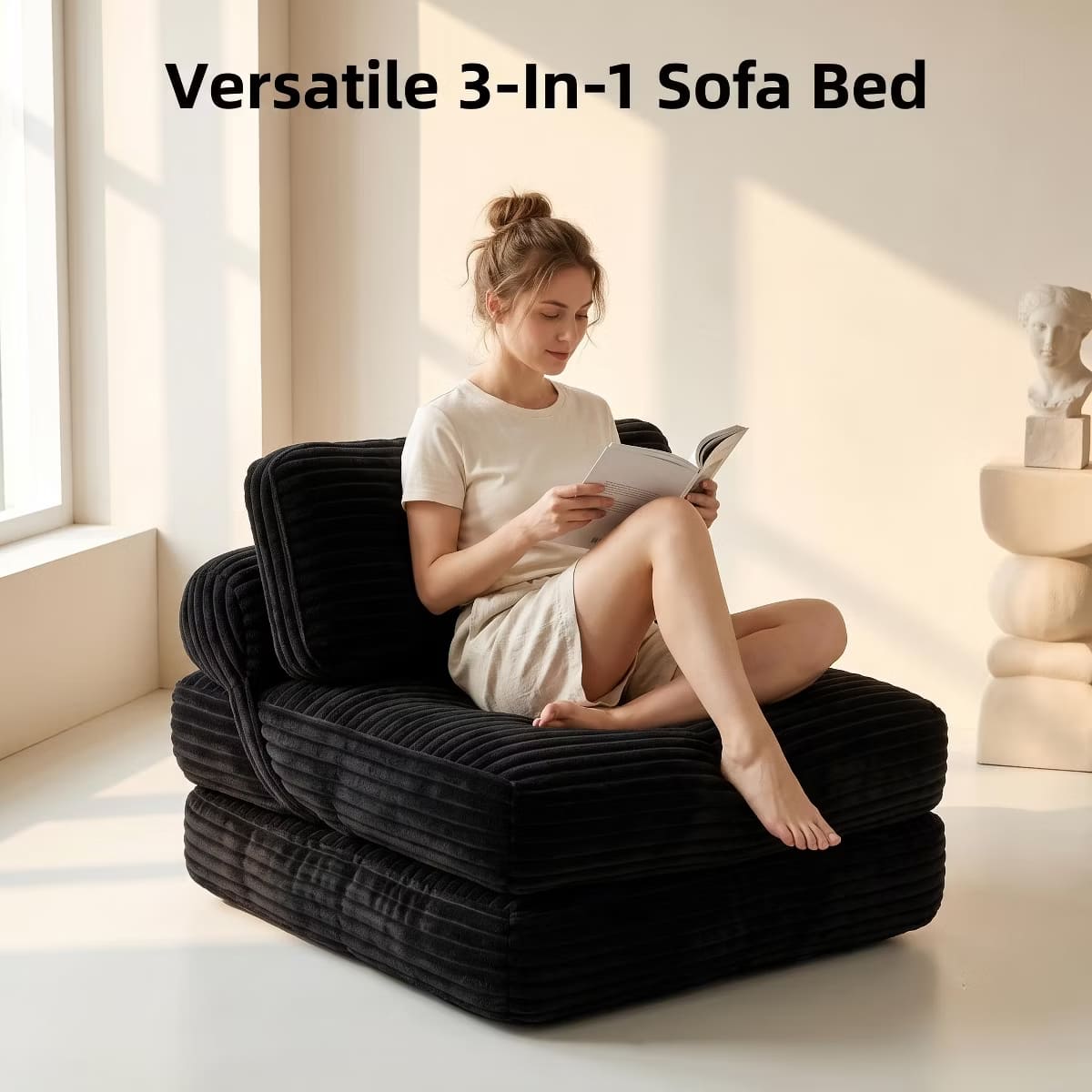 Convertible Sleeper Sofa, 3-in-1 Floor Lounger with Plush Corduroy Comfort