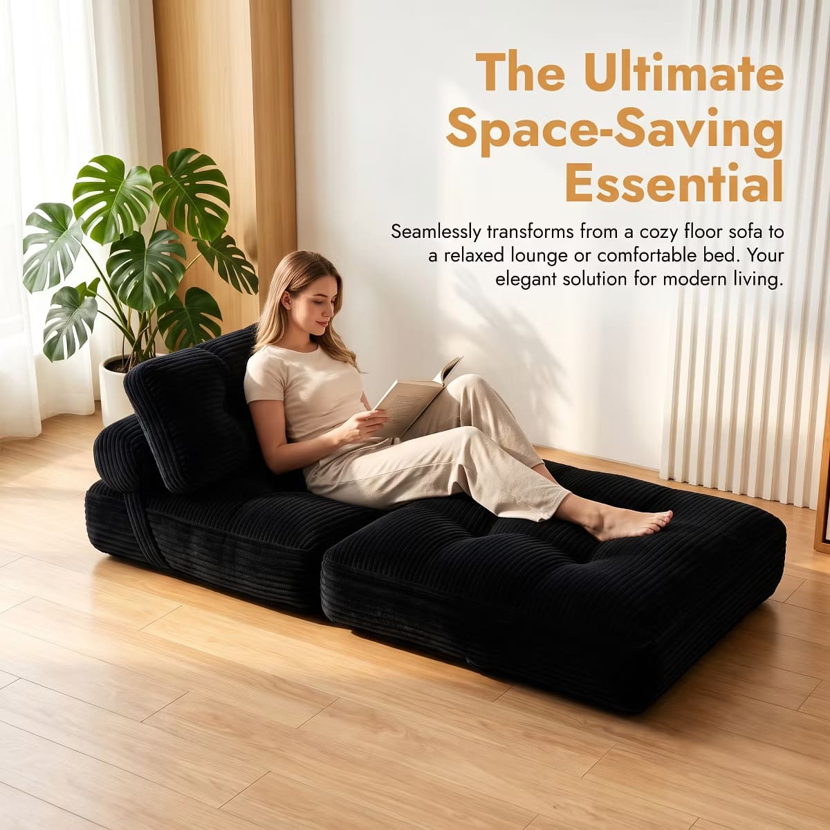 Convertible Sleeper Sofa, 3-in-1 Floor Lounger with Plush Corduroy Comfort