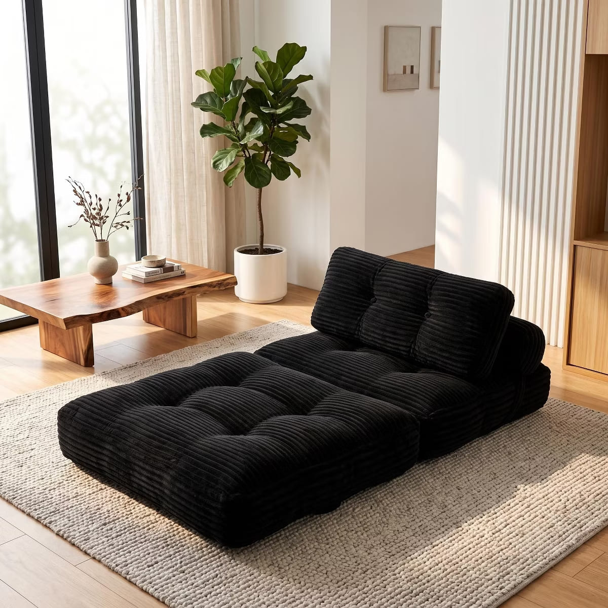 Convertible Sleeper Sofa, 3-in-1 Floor Lounger with Plush Corduroy Comfort