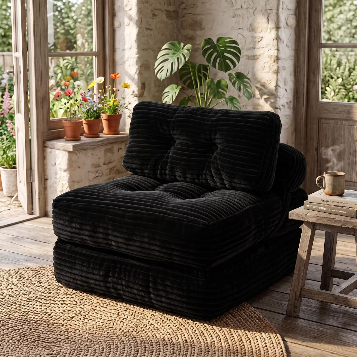 Convertible Sleeper Sofa, 3-in-1 Floor Lounger with Plush Corduroy Comfort