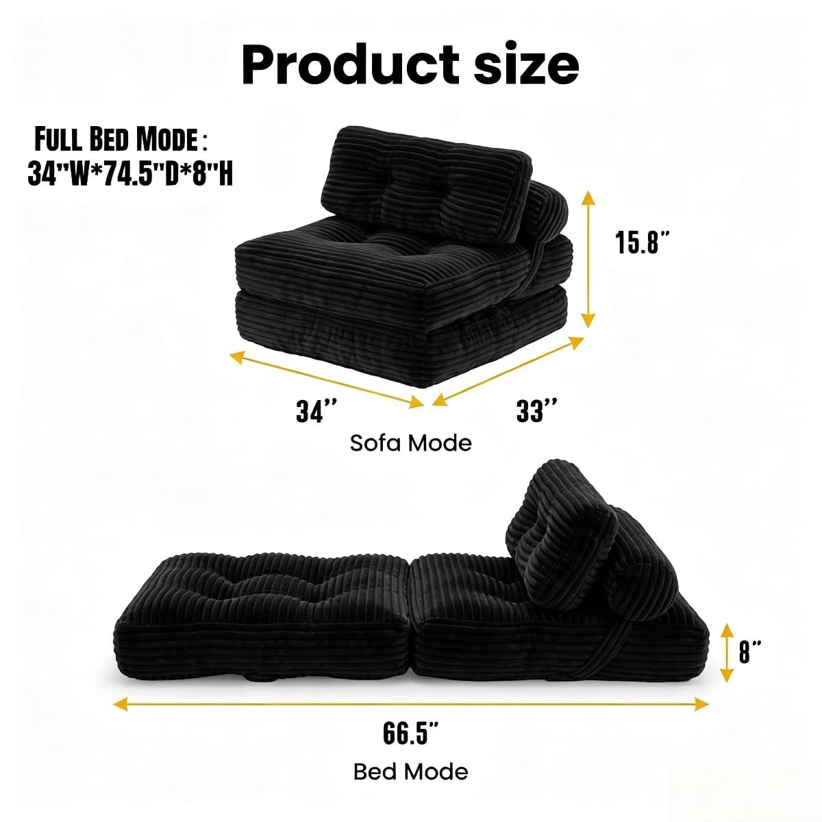 Convertible Sleeper Sofa, 3-in-1 Floor Lounger with Plush Corduroy Comfort