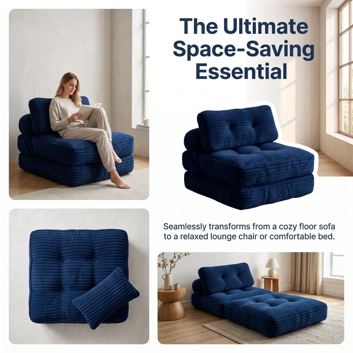 Convertible Sleeper Sofa, 3-in-1 Floor Lounger with Plush Corduroy Comfort