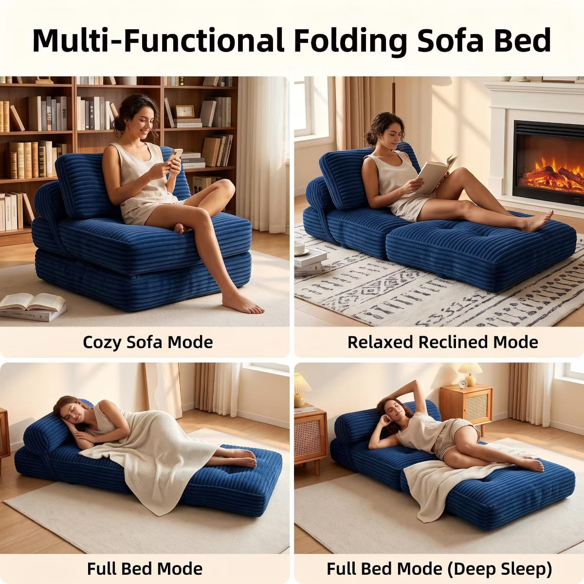 Convertible Sleeper Sofa, 3-in-1 Floor Lounger with Plush Corduroy Comfort