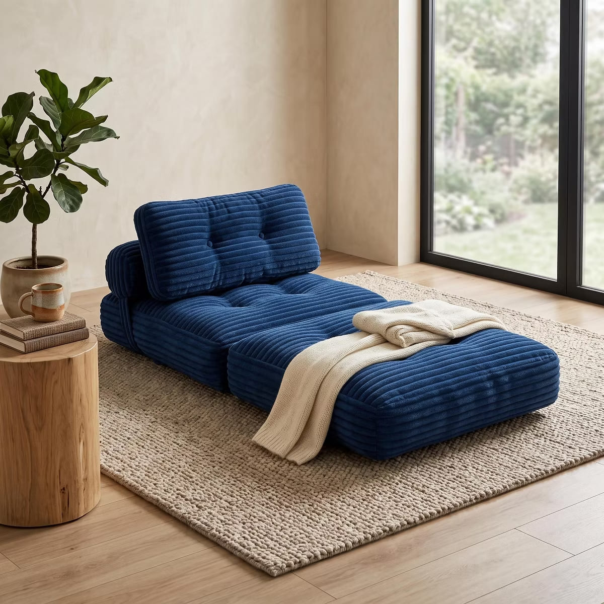 Convertible Sleeper Sofa, 3-in-1 Floor Lounger with Plush Corduroy Comfort