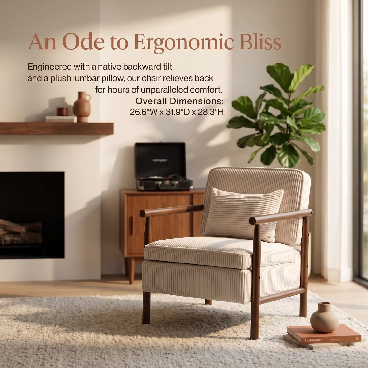 Mid-Century Corduroy Accent Chair with Hidden Storage & Lumbar Pillow