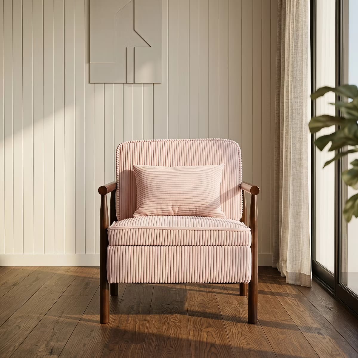 Mid-Century Corduroy Accent Chair with Hidden Storage & Lumbar Pillow