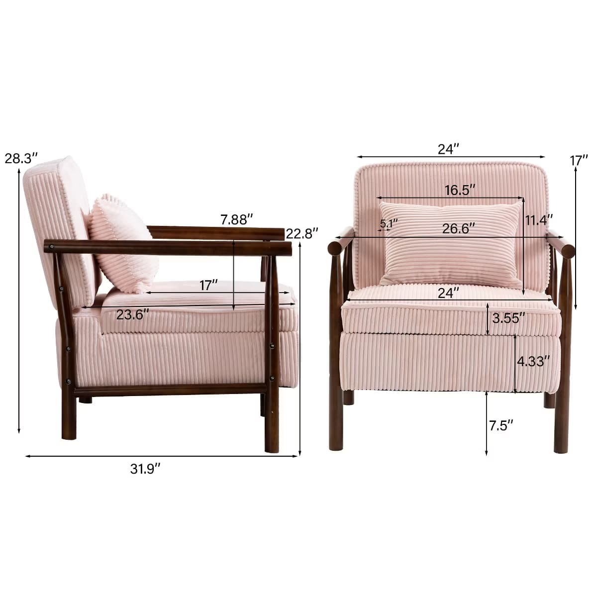 Mid-Century Corduroy Accent Chair with Hidden Storage & Lumbar Pillow