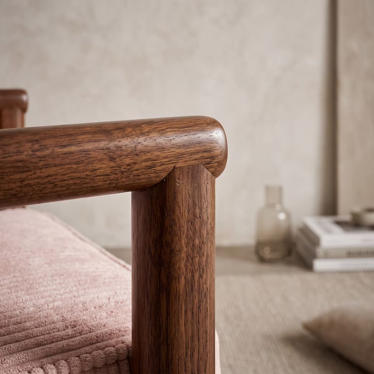 Mid-Century Corduroy Accent Chair with Hidden Storage & Lumbar Pillow