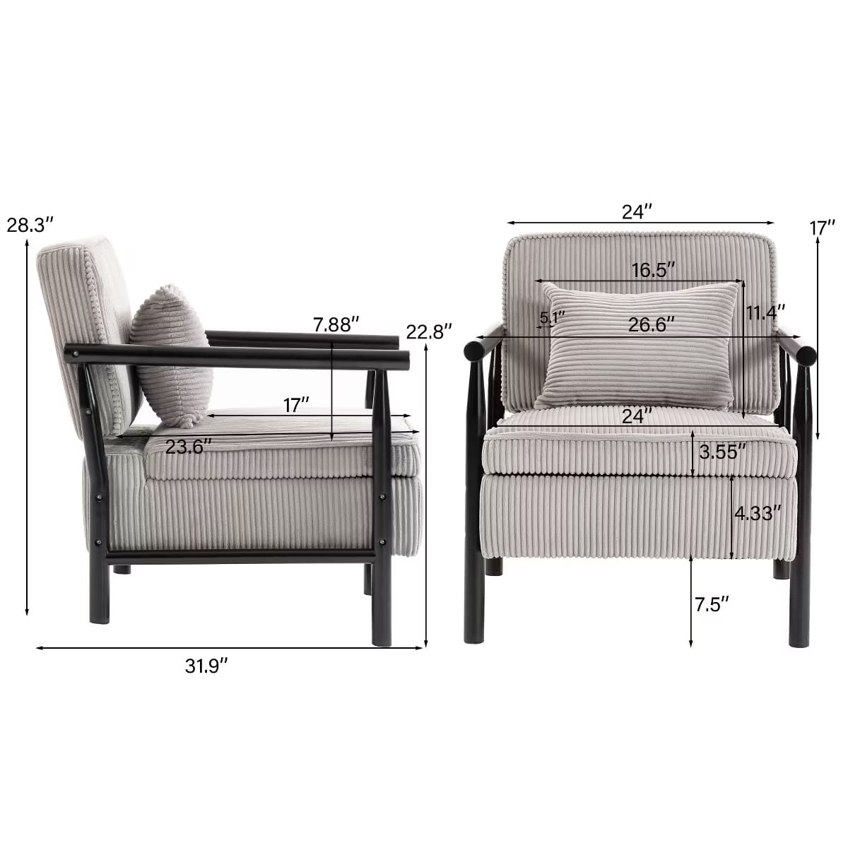 Mid-Century Corduroy Accent Chair with Hidden Storage & Lumbar Pillow
