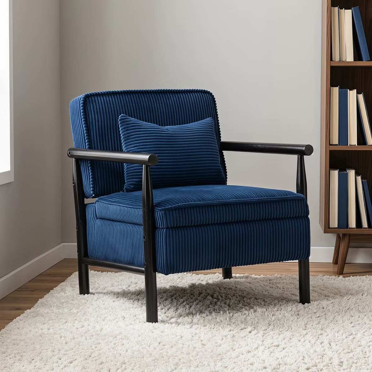 Mid-Century Corduroy Accent Chair with Hidden Storage & Lumbar Pillow