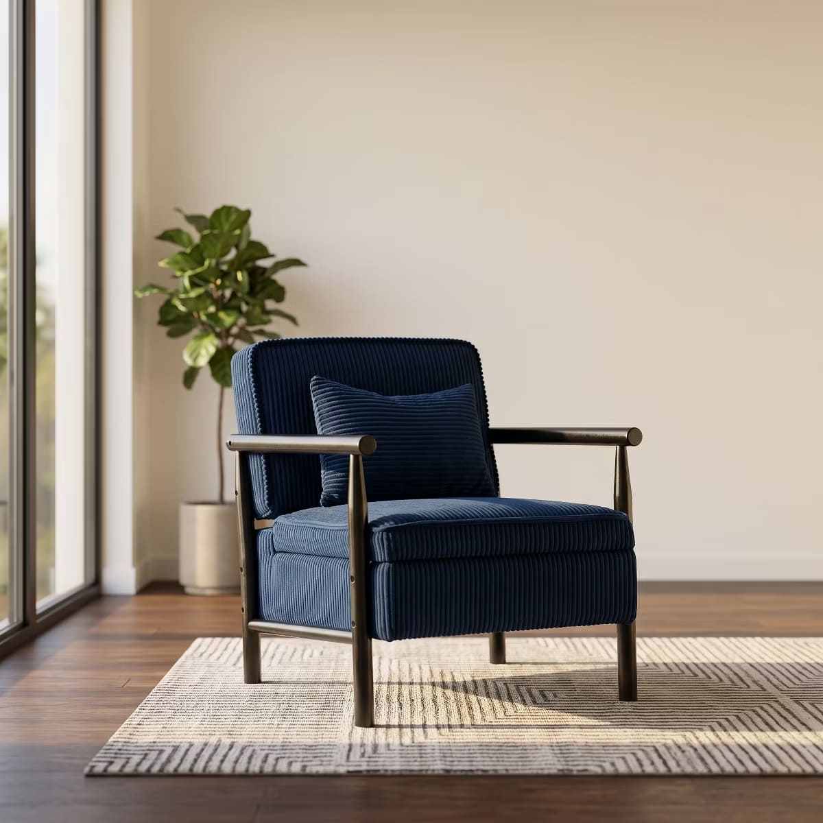 Mid-Century Corduroy Accent Chair with Hidden Storage & Lumbar Pillow