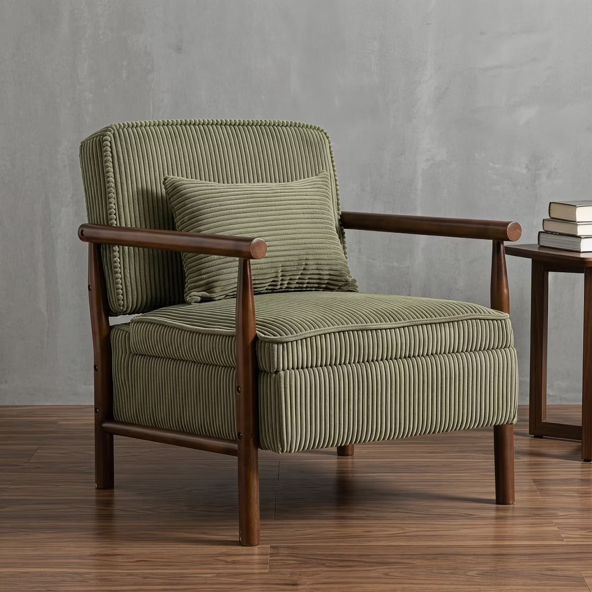 Mid-Century Corduroy Accent Chair with Hidden Storage & Lumbar Pillow