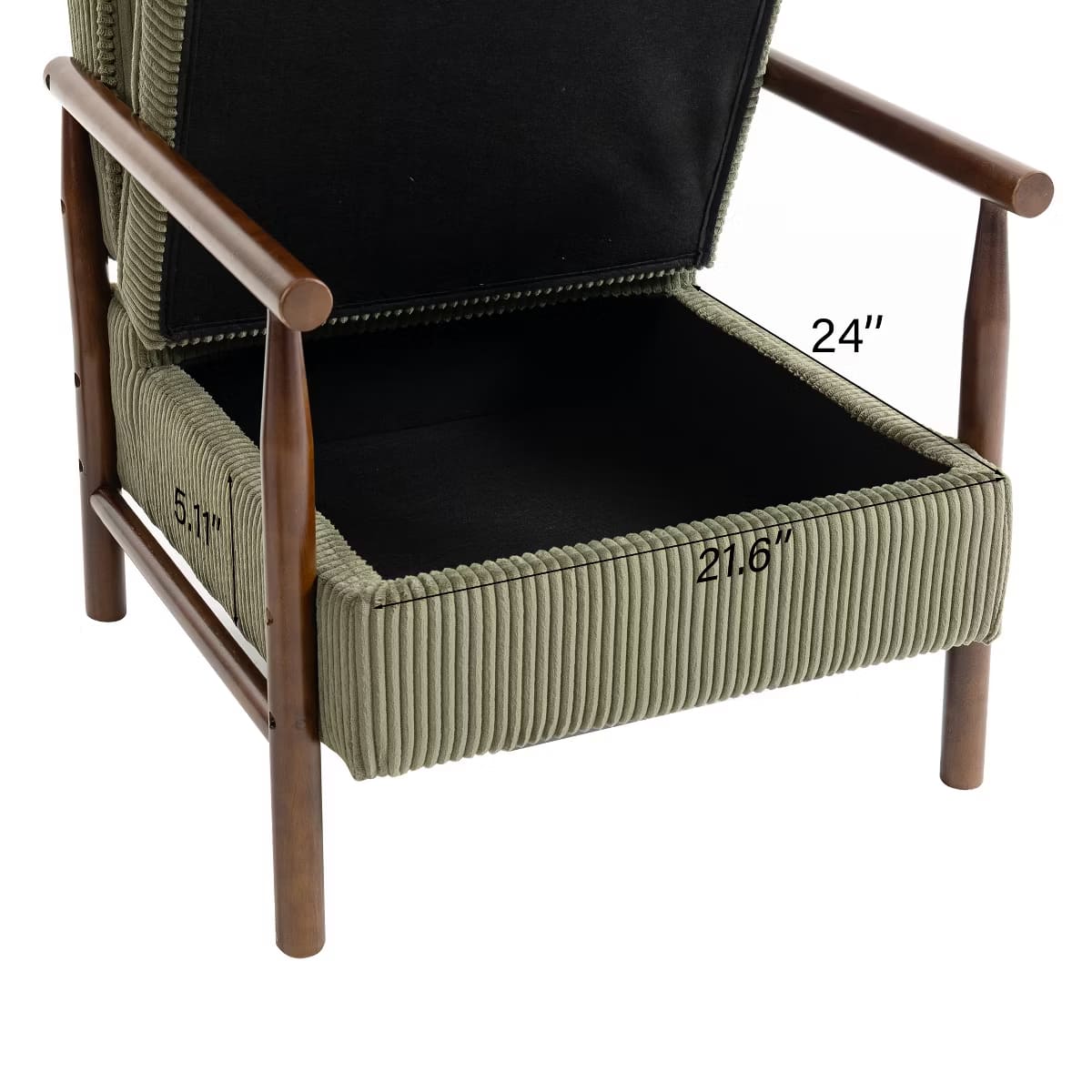 Mid-Century Corduroy Accent Chair with Hidden Storage & Lumbar Pillow