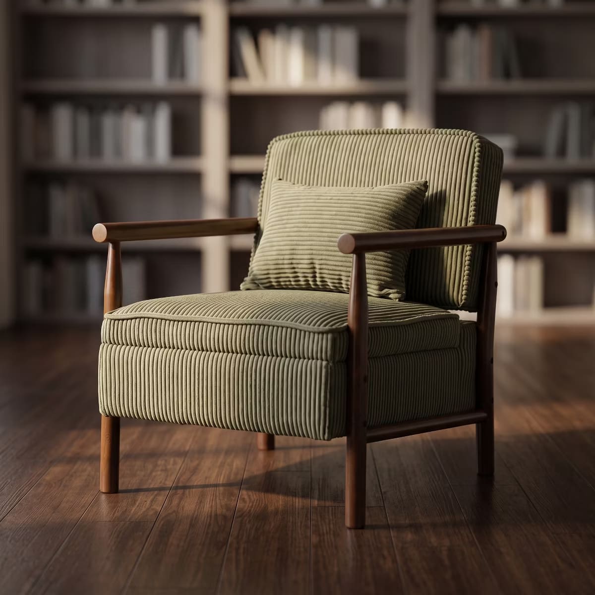 Mid-Century Corduroy Accent Chair with Hidden Storage & Lumbar Pillow