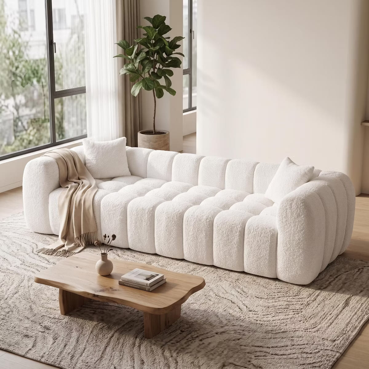 Marshmallow Cloud Sofa with Deep Seats, Boucle Upholstery & 1200-Lb Capacity
