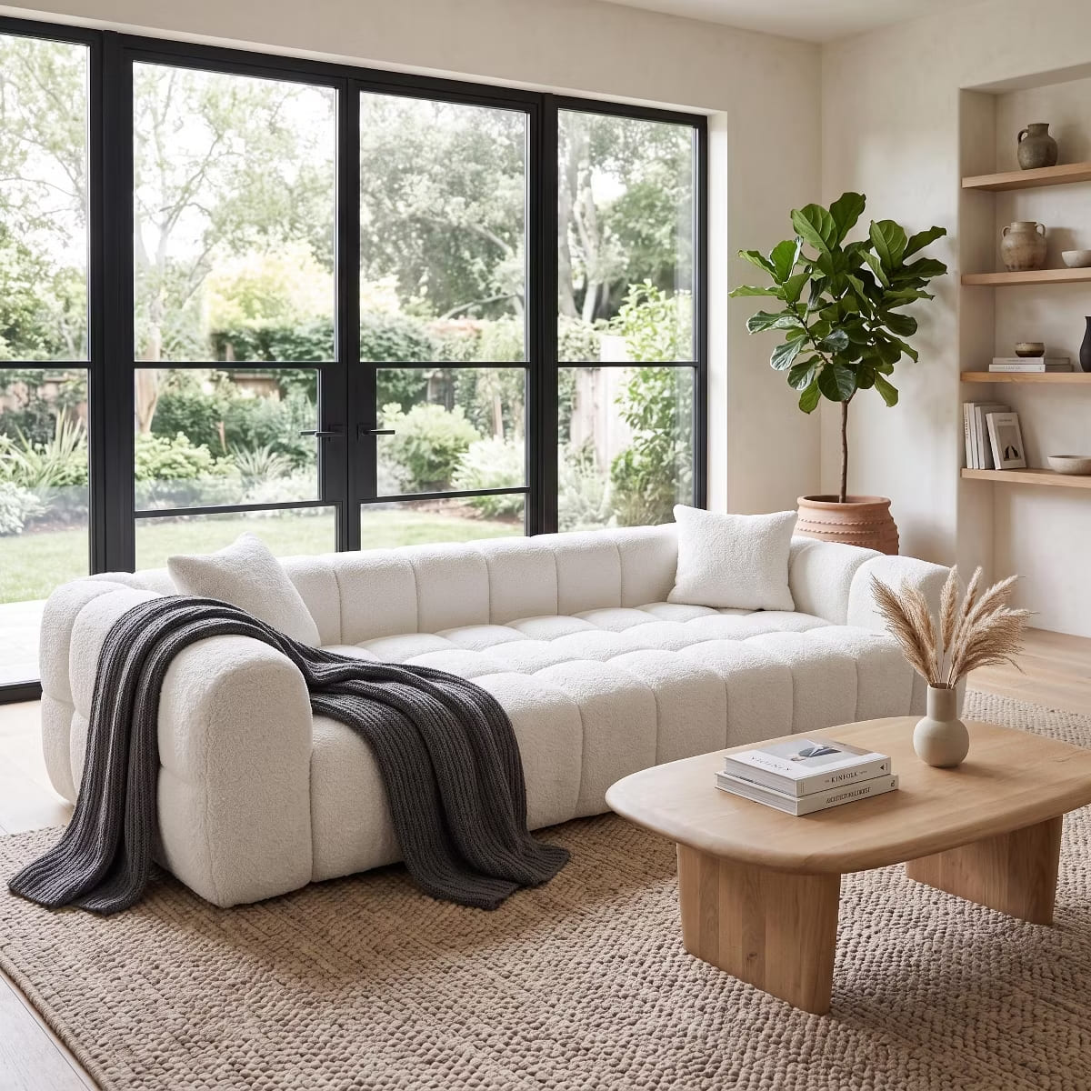 Marshmallow Cloud Sofa with Deep Seats, Boucle Upholstery & 1200-Lb Capacity