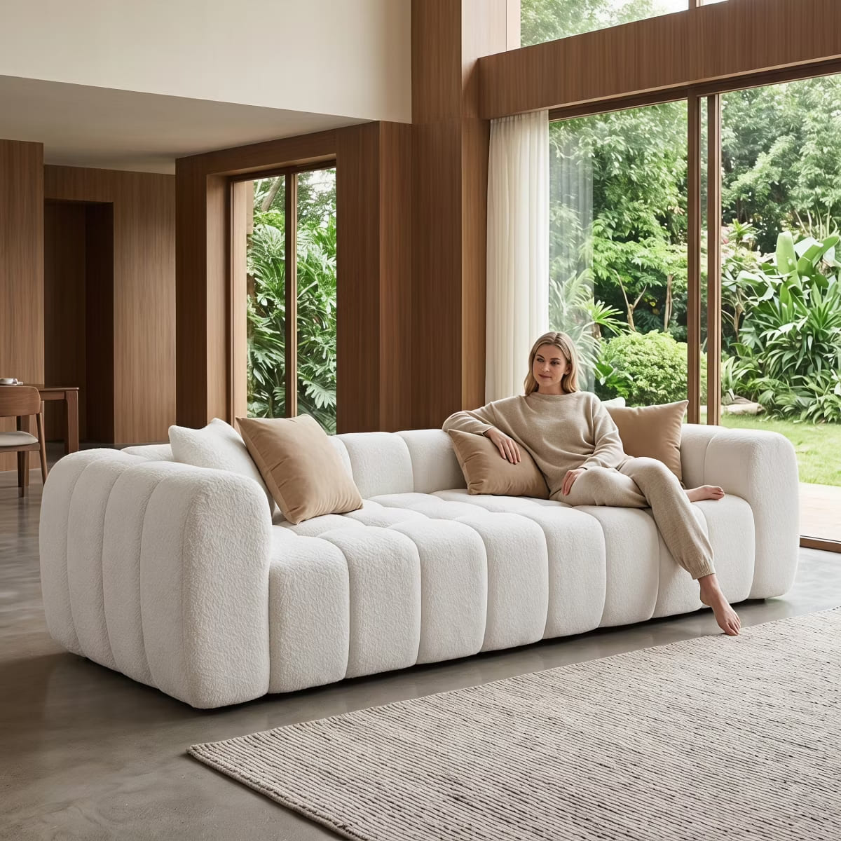 Marshmallow Cloud Sofa with Deep Seats, Boucle Upholstery & 1200-Lb Capacity