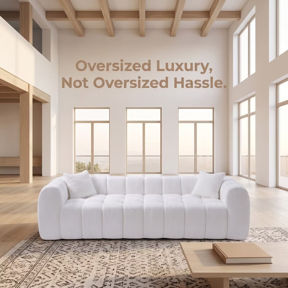 Marshmallow Cloud Sofa with Deep Seats, Boucle Upholstery & 1200-Lb Capacity