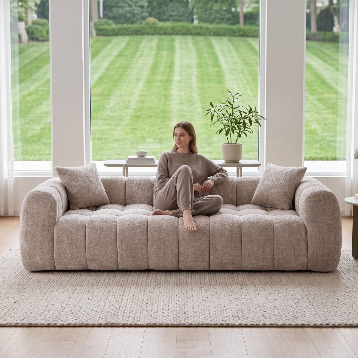 Marshmallow Cloud Sofa with Deep Seats, Boucle Upholstery & 1200-Lb Capacity